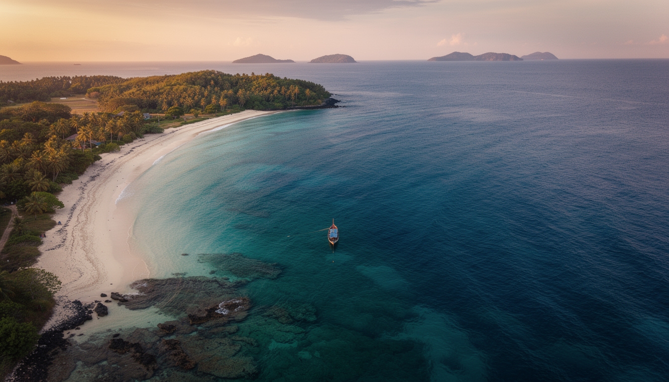 Pemandangan udara pantai dan teluk di Makassar