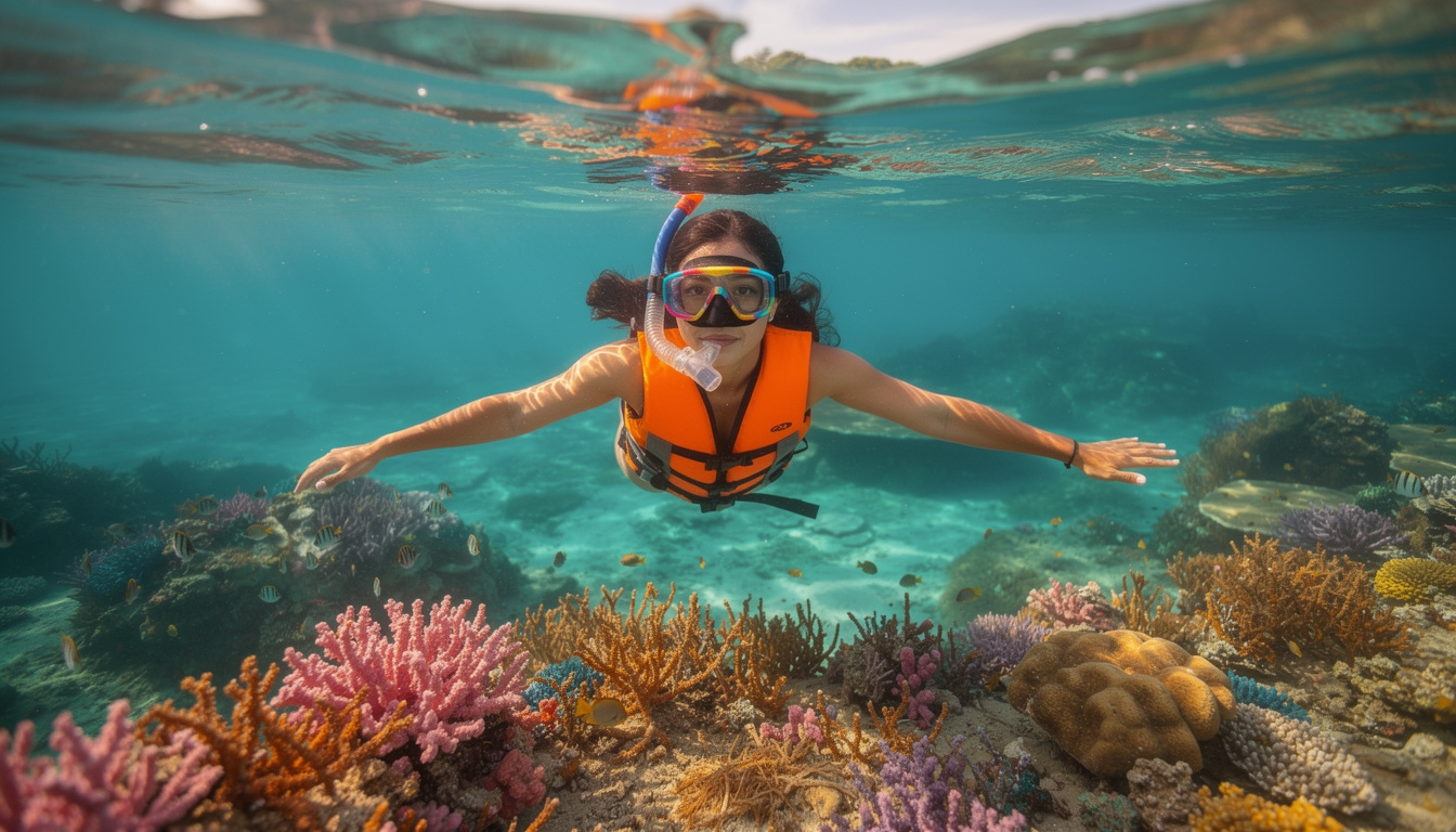 Wisatawan snorkeling di teluk jernih Makassar